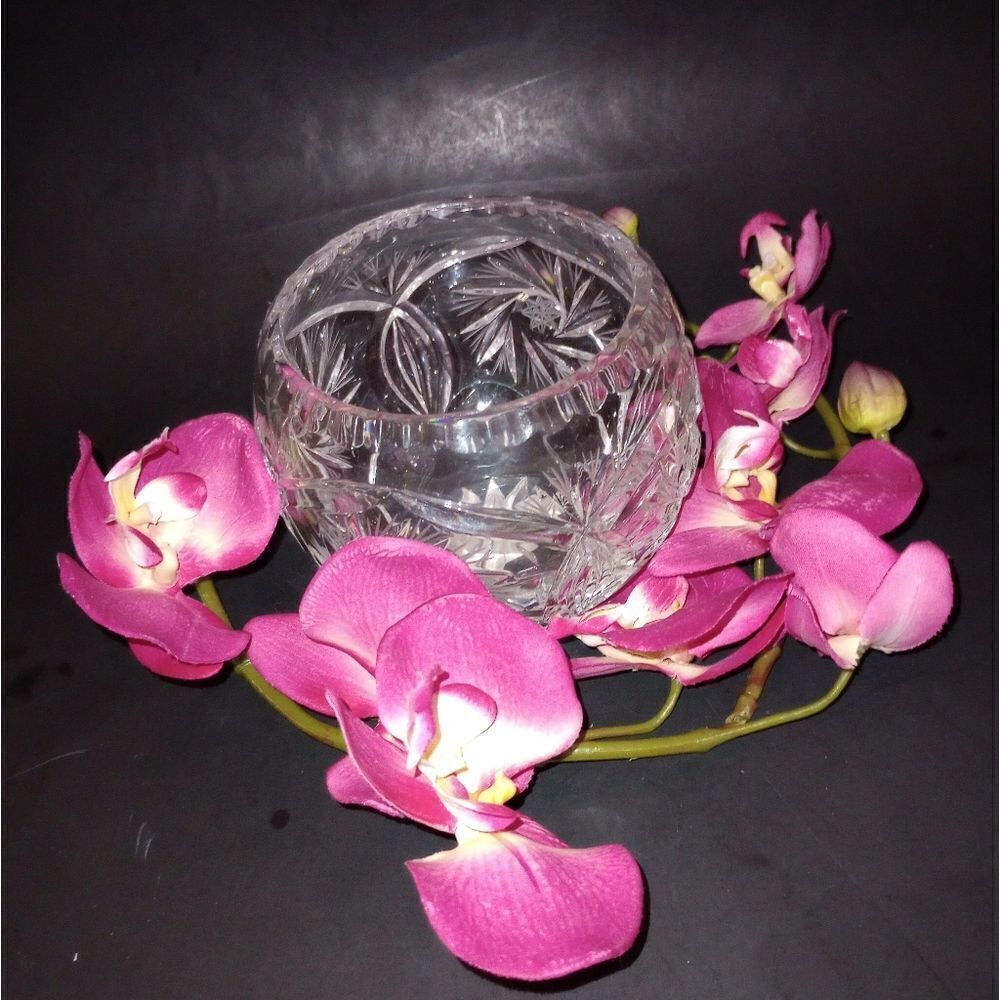 🆕🌹Vintage Lead Crystal Cut Glass Round Rose Bowl Vase